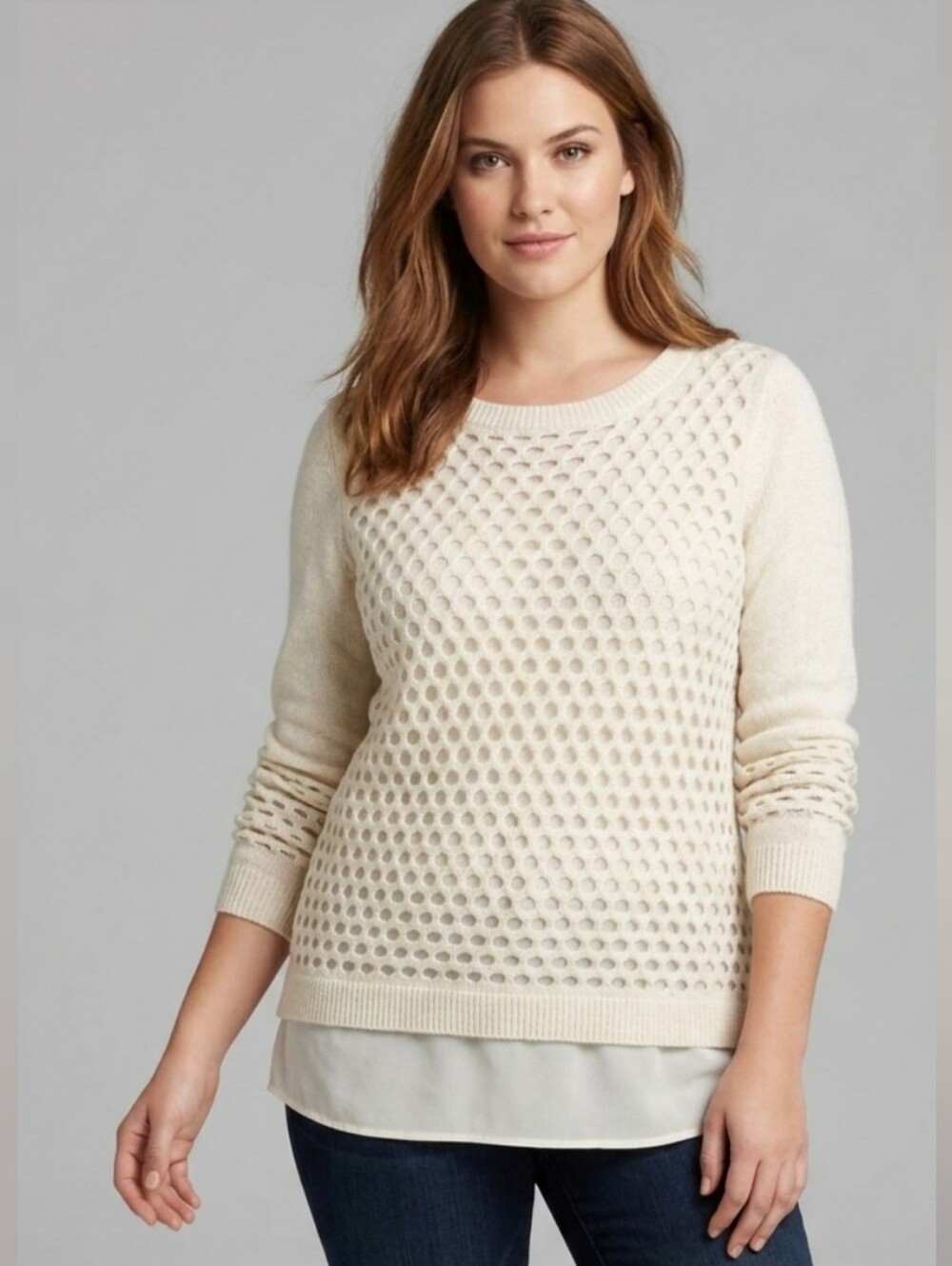 The Limited Wool Blend Cream Textured Blouse Tunic Top Size Medium
